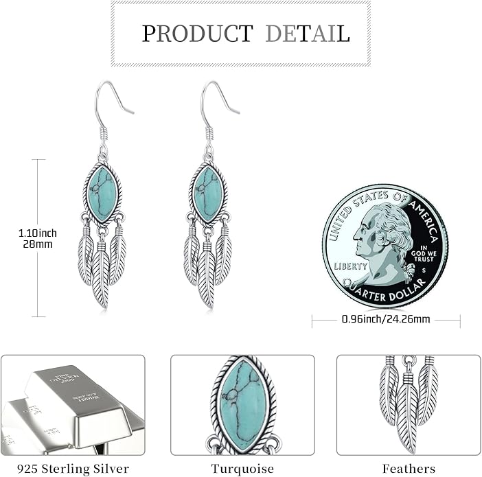 Western Earrings for Women 925 Sterling Silver Turquoise Western Country Dangle Drop Earrings Country Jewelry Gifts for Cowgirl Cowboy