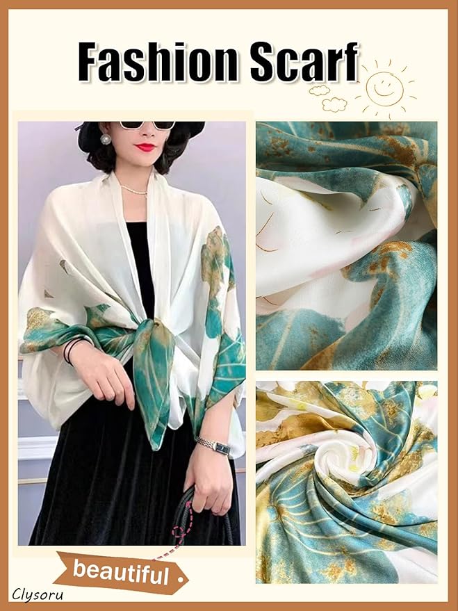 Clysoru Silk Scarf For Women Hair Scarves Lightweight Satin Elegant Shawl Wraps Bufanda Mujer Fashion Accessories 70.8"X35.4"