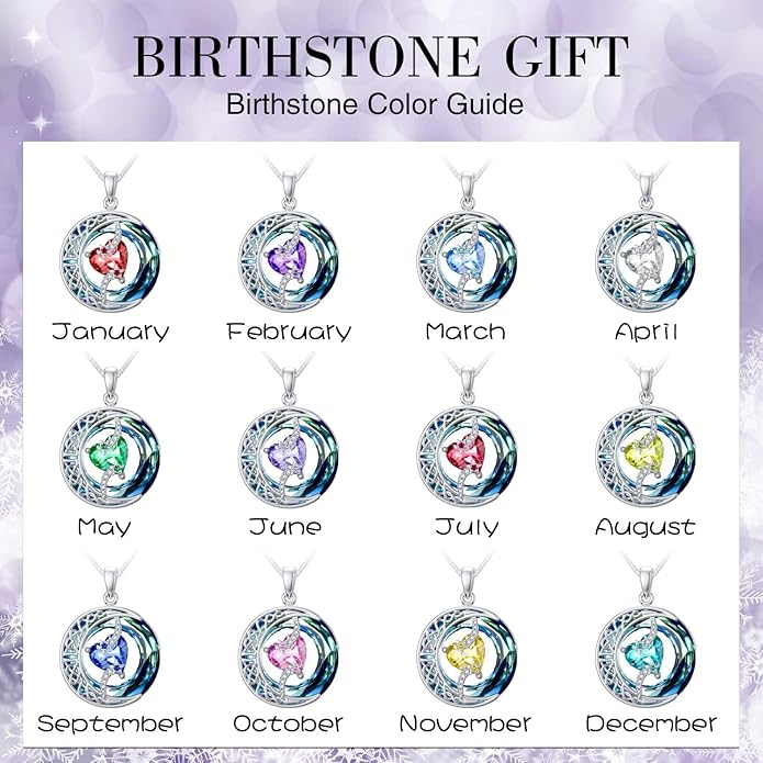 TOUPOP Christmas Gifts Birthstone Necklace 925 Sterling Silver Moon and Star Pendant with Blue Crystal Celtic Moon Jewelry Birthday Gifts for Women Mom Wife Her Daughter