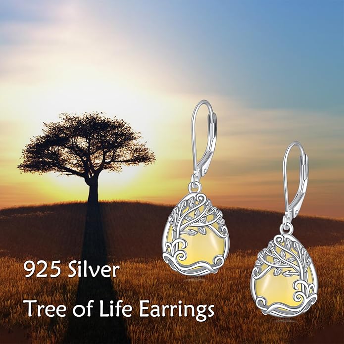 Moonstone Filigree Drop Dangle Teardrop Earrings 925 Sterling Silver Moonstone Leverback Earrings for Women Jewelry Gifts