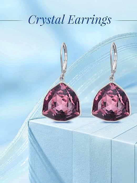 TOUPOP Leverback Earrings for Women Sterling Silver Simple Geometric Birthstone Dangle Drop Earrings Jewelry Christmas Valentine Mothers Day Birthday Gifts for Women Her Wife