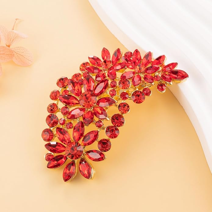 LAXPICOL Vintage Austrian Crystal Flower Leaf Bouquet Clusters Large Big Brooch Pin for Women Gold Tone