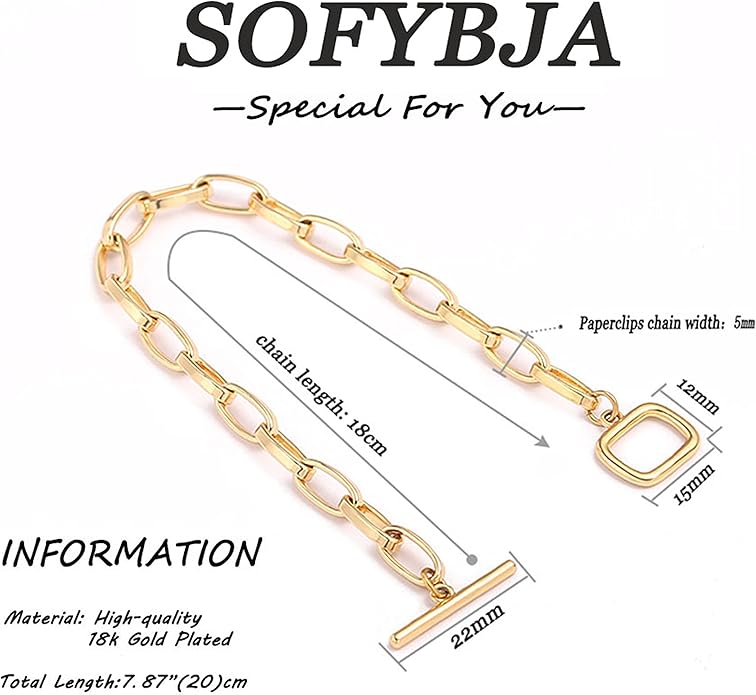 SOFYBJA 18k Gold Plated Personalized Chunky Cuban Oval Link Chain Bracelets for Men Toggle Rope Bracelet Jewelry for Women
