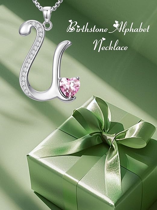 Christmas Gifts for Women Alphabet A to Z Initial Birthstone Pendant Necklaces for Women - 18k White Gold Plated Personalized Name Jewelry Valentine Mothers Day Birthday Gifts for Women Her Girlfriend