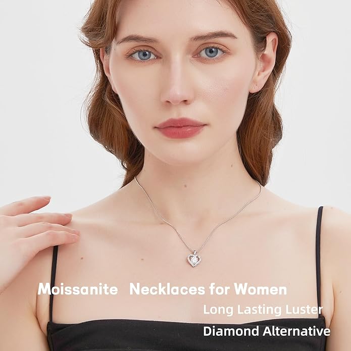 G&GEMSJEW Heart Necklaces for Women, 1-2 Carats Moissanite, 18K White Gold-Plated 925 Sterling Silver Round Brilliant Cut Moissanite Imitation Diamond Necklaces, Jewelry Gifts for Christmas Valentine's Day,Anniversary Present for Wife Women