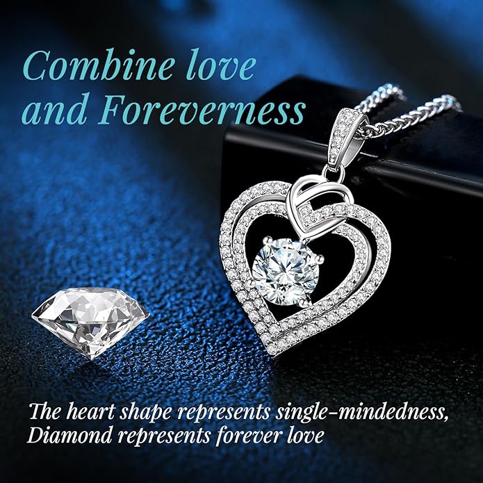 OOBEE Moissanite Heart Necklaces for Women, 1- 4 Carat Moissanite 925 Sterling Silver Gold Plating Fine Women Necklace，Ideal Anniversary Birthday Christmas Valentine Mothers Day Jewelry Gifts for Mom Wife Her Girlfriend