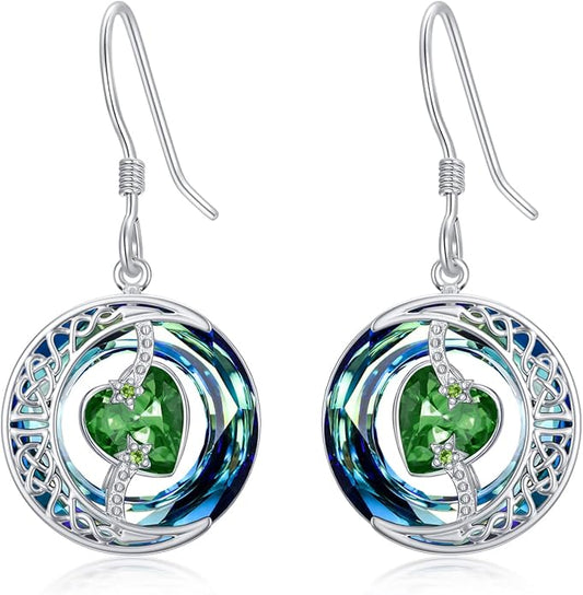 TOUPOP Birthstone Earrings for Women 925 Sterling Silver Moon and Star Dangle Earrings with Blue Crystal BirthdayJewelry Christmas Gifts for Women
