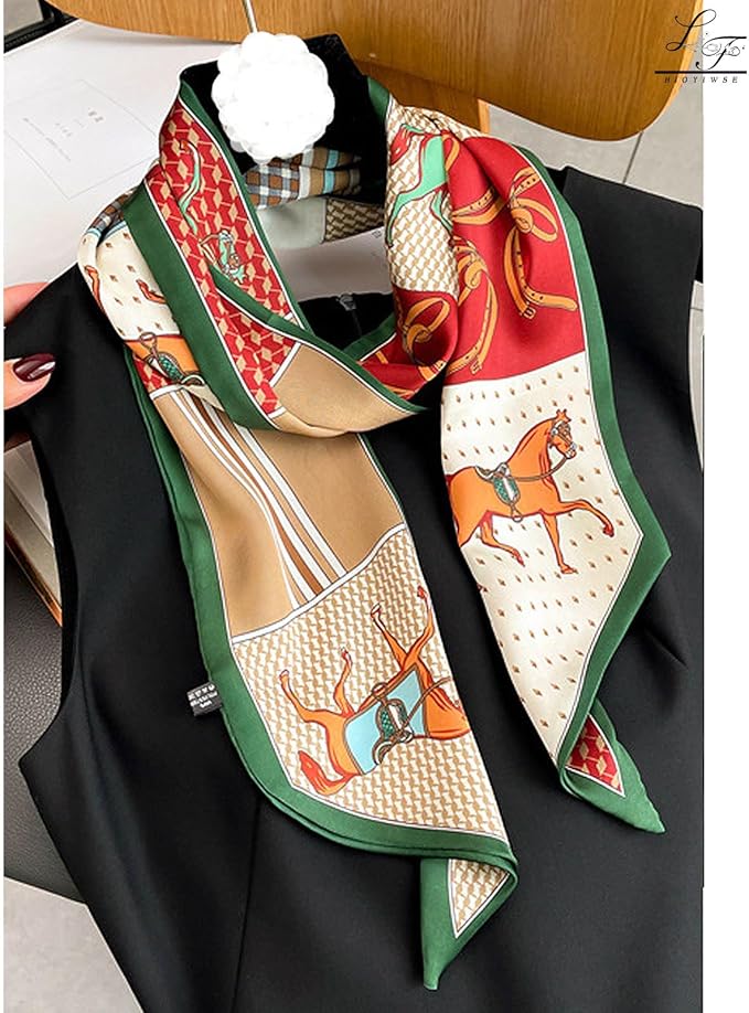 Hioyiwse Head Scarf Hair Neck Scarves For Women Purse Bag Scarfs For Handbags Silky Long Thin Satin Headscarf Fashion
