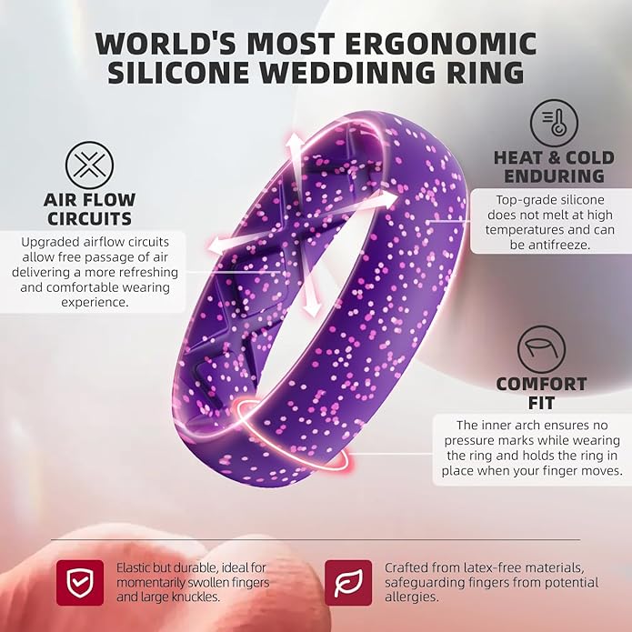 Egnaro Women's Bridal Rings Sets, 6mm Wide, 2mm Thick, Silicone Wedding Rubber Band with Half Size, Inner Arc Ergonomic Breathable Design