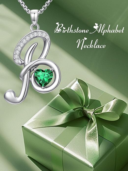 Christmas Gifts for Women Alphabet A to Z Initial Birthstone Pendant Necklaces for Women - 18k White Gold Plated Personalized Name Jewelry Valentine Mothers Day Birthday Gifts for Women Her Girlfriend