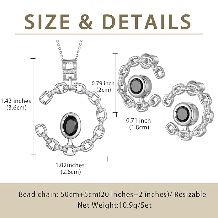Ydou Elegant C-Shaped Crystal Necklaces/Stud Earrings Set with Birthstone Jewelry Set Silver Plated Fashion Jewelry for Women CS0003