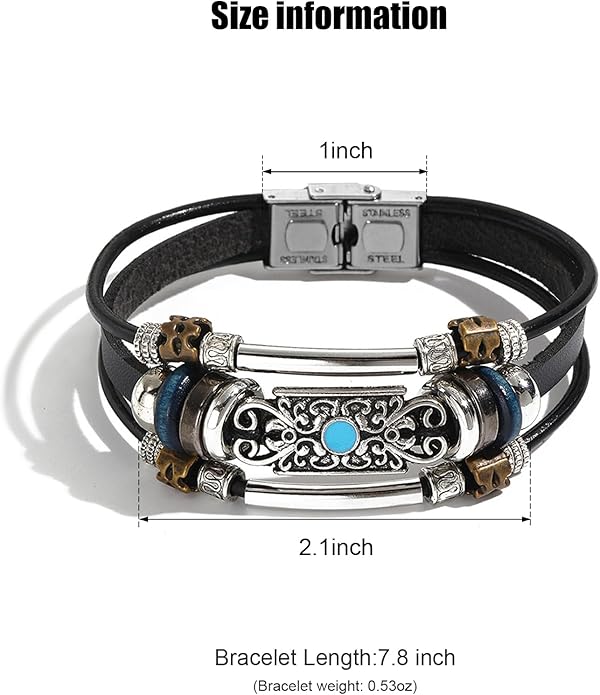 VIBILIA Vintage Leather Wrap Bracelets for Men Women, Multi-Strand Bracelets with Strong Clasp Ethnic Tribal Bracelets