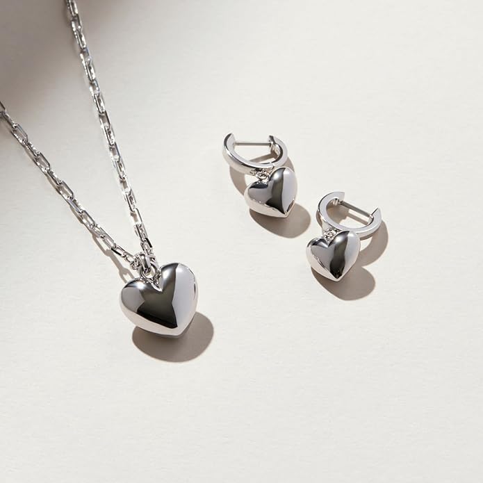 Ana Luisa Puffed Heart Earrings - Heart Charm Huggie Hoops and Earring Stud Styles - Dainty 14K Gold Plated, Silver Rhodium Plated & Mixed Metal Silver & Gold Earrings - Hypoallergenic Water-Resistant