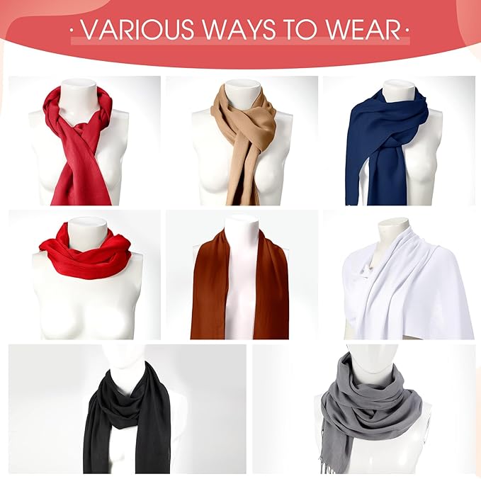 Suhine 8 Pcs Winter Scarves Bulk for Women Lightweight Blanket Scarf with Tassel Edge Pashmina Shawl for Women Men