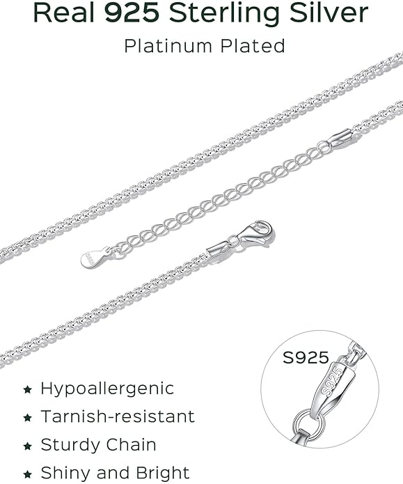 ChicSilver 925 Sterling Silver Necklace Chains Box Chain Necklace for Women Thin 1.3/1.8mm Silver Chain for Necklace - 16/18/20/22/24 Inch