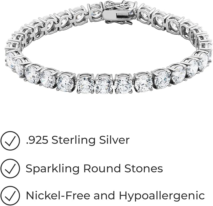 Amazon Essentials Plated Sterling Silver Round Cut Cubic Zirconia Tennis Bracelet