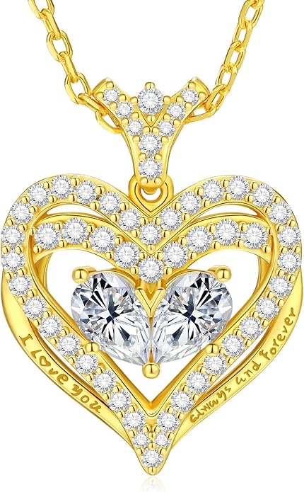 Moissanite Heart Necklace for Women, 18K White/Yellow Gold-Plated 925 Sterling Silver Pear Cut Moissanite Imitation Diamond Pendant Eternity Love Gifts for Her, Anniversary, Birthday, Wedding - to My Wife, Mom
