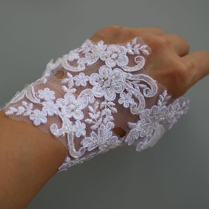 G-RUI 6cm*2yards Pure White Luxury Beaded Embroidery Flower lace Appliques for Wedding Dresses Rhinestone Applique Patches Embroidery lace parches ropa (Pure White Color)…