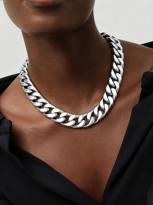 ChainsPro Chunky Cuban Link Chain Necklace for Women,Stainless Steel Silver/Gold Plated Thick Choker, 5/12/14mm Width,18" and 20" Punk Hip Hop Trendy Jewelry Gifts