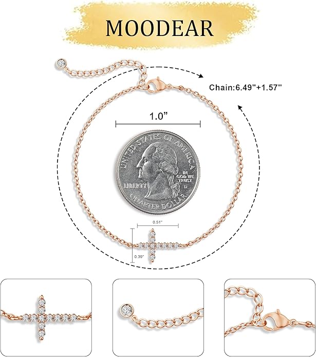 Moodear Christmas Gifts Sotcking Stuffers, Dainty 925 Sterling Silver/14k Gold Plated CZ Cross Bracelet Layered Snake Pearl Chain Knot Bracelets for Women Trendy Religious Christian Jewelry