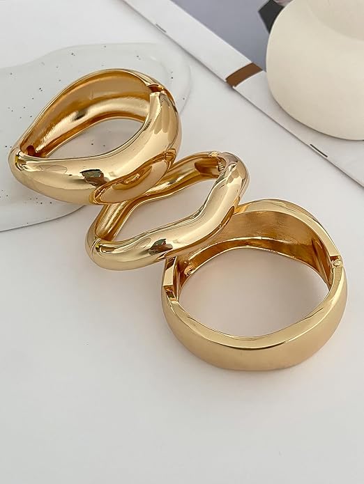 Chunky Gold Bangles Bracelets for Women Trendy Stack Statement Bangle Irregular Cuff Bracelets Fashion Jewelry Gift
