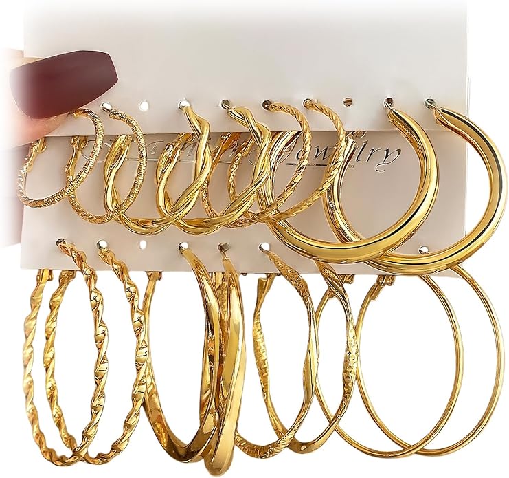 8 Pairs Classic Gold Hoop Earrings Set for Women Big Hoop Earrings Pack Trendy Twisted Statement Earrings Fashion Jewelry Gifts
