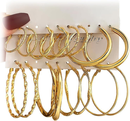 8 Pairs Classic Gold Hoop Earrings Set for Women Big Hoop Earrings Pack Trendy Twisted Statement Earrings Fashion Jewelry Gifts