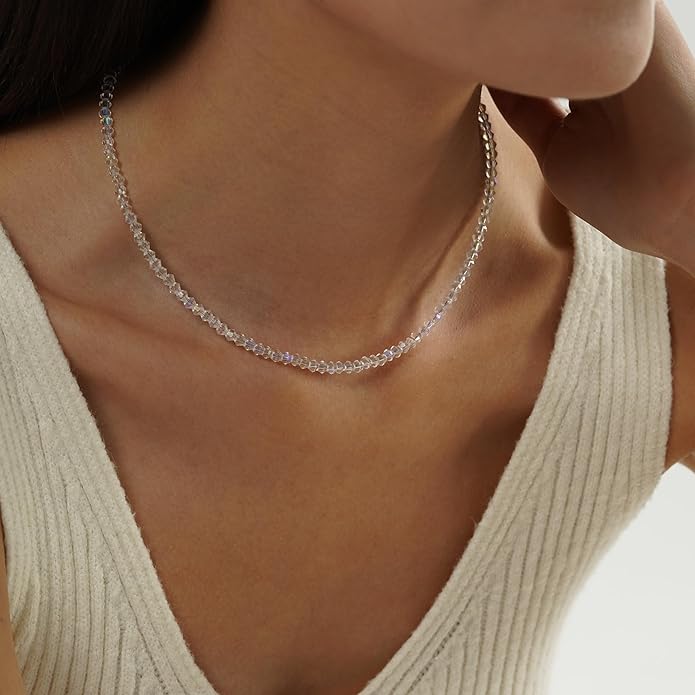 JSJOY Tiny Crystal Beaded Choker Necklaces for Women Colorful Beaded Necklace Dainty Choker Necklaces Simple Boho Jewelry Gifts for Teens Handmade Bead Necklaces Gifts