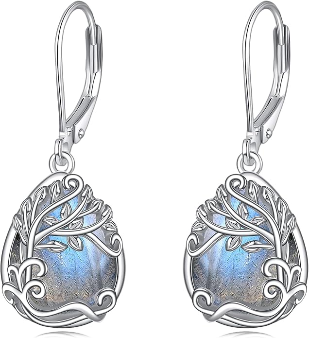 Moonstone Filigree Drop Dangle Teardrop Earrings 925 Sterling Silver Moonstone Leverback Earrings for Women Jewelry Gifts