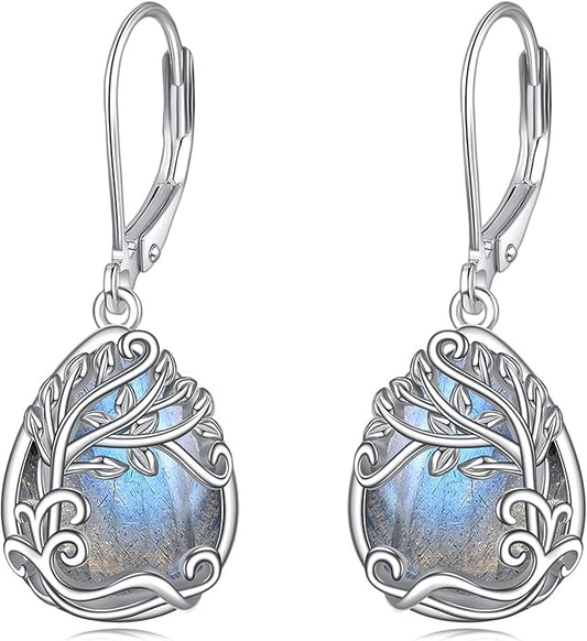 Moonstone Filigree Drop Dangle Teardrop Earrings 925 Sterling Silver Moonstone Leverback Earrings for Women Jewelry Gifts
