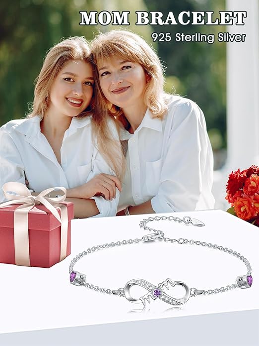 Dorunmo Infinity Bracelet Mom Bracelet 925 Sterling Silver 14K Gold Plated Infinity Heart Anklet for Women Christmas Jewelry Gifts for Wife Mom Daughter