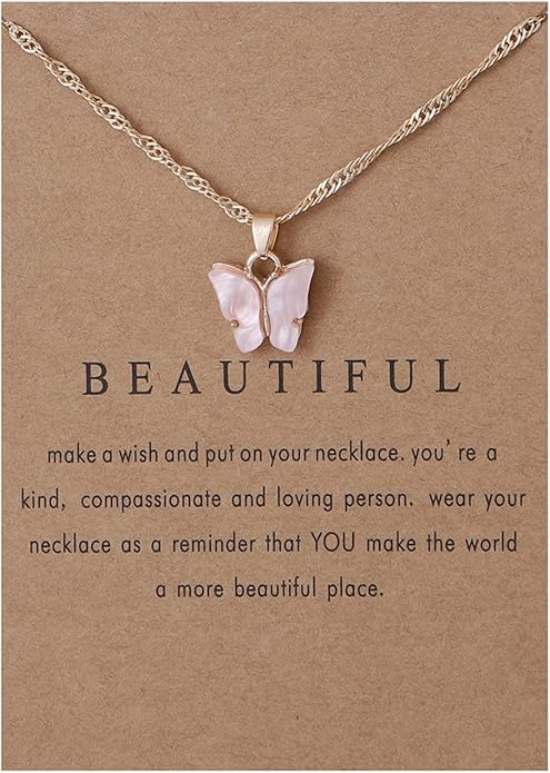 Rrdaily 9 Pcs Dainty Colorful Butterfly Pendant Necklace Set for Women,Bohemian Acrylic Butterfly Chain Necklace Cute Jewelry Gift