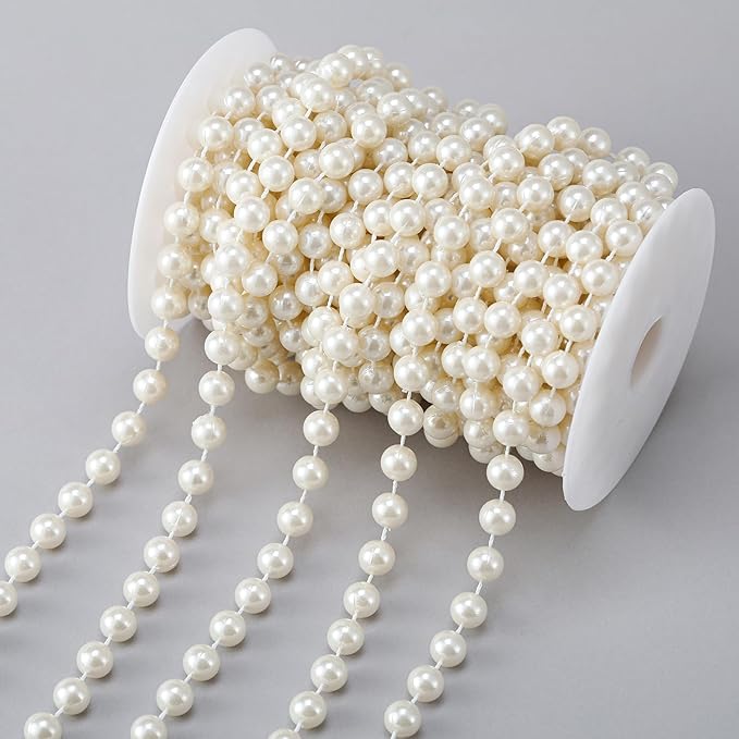 Rytenz Pearls String Bead, Ivory Color Faux Pearl Beads Roll Strand for Wedding Party Christmas Tree and Flowers Decorations Garland DIY Crafts (10mm- 33 Feet)