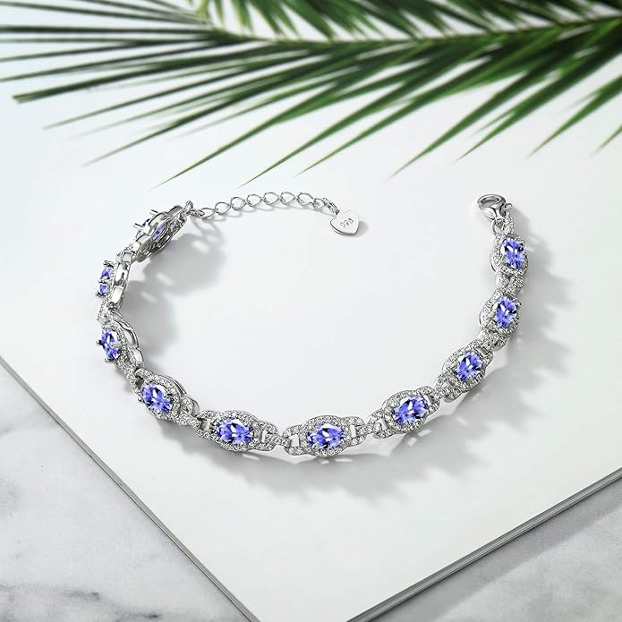 Gem Stone King 7-14 Cttw Oval Gemstone Birthstone Tennis Bracelet For Women | 925 Sterling Silver | Oval 6X4MM | 7 Inch With 1 Inch Extender | Fine Jewelry Gifts for Her Mom Women Wife
