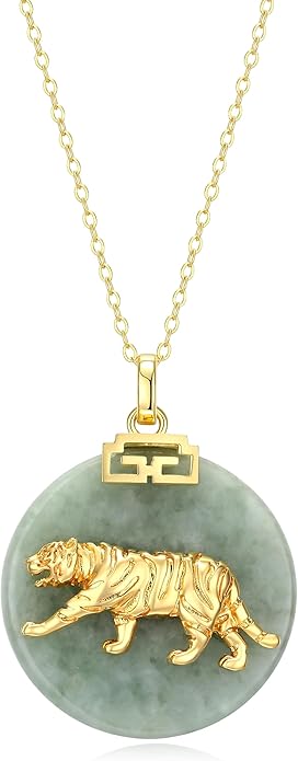 ETERNAL JADE .925 Sterling Silver 18K Gold Plated Chinese Zodiac Sign Pendant Necklaces for Women - Hypoallergenic Genuine Green Jade Gold Necklace for Women Zodiac Year Jewelry, 18 inch Chain