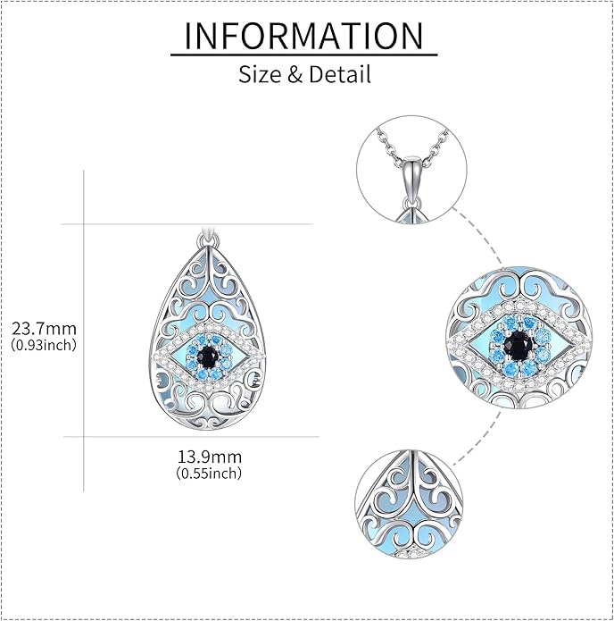 Evil Eye Necklace 925 Sterling Silver Moonstone Evil Eye Pendant Necklace Evil Eye Lucky Protection Jewelry Gifts for Women