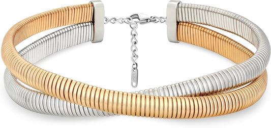 MISS RIGHT Chunky Gold Chain Statement Choker Necklace for Women Trendy, 14K Gold Plated Thick Snake Chain Collar Torque Layered Necklaces Jewelry Gifts