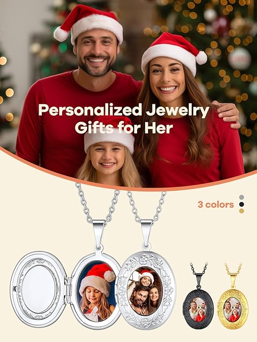 Supcare Locket Necklace That Holds Pictures-Engraved Photo Pendant Custom Jewellery Gifts for Men Women (with Jewellery Gift Box)