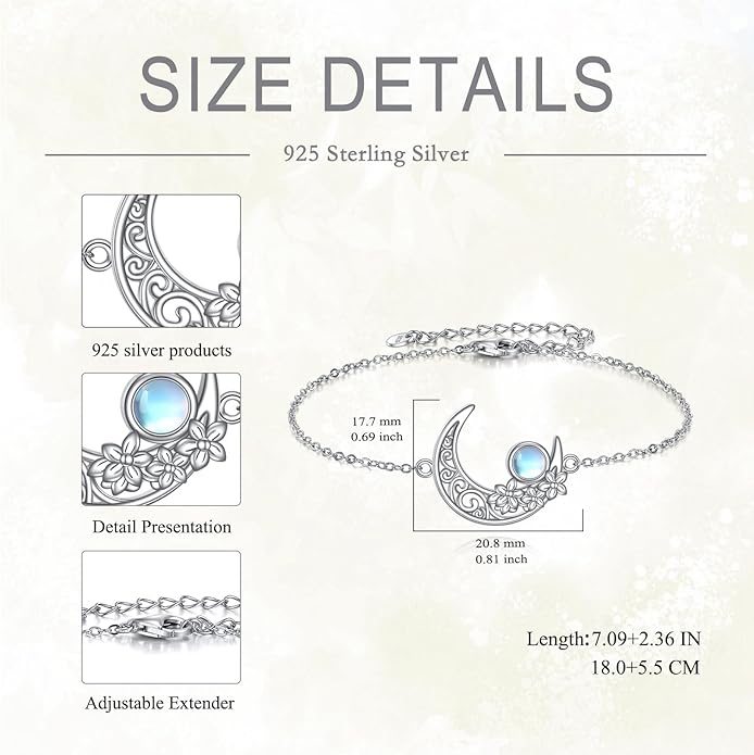 Mustard Seed Cross/Paw Print/Butterfly/Sunflower/Compass/Moss Agate Bracelet for Women 925 Sterling Silver Graduation Link Bracelet Jewelry for Women