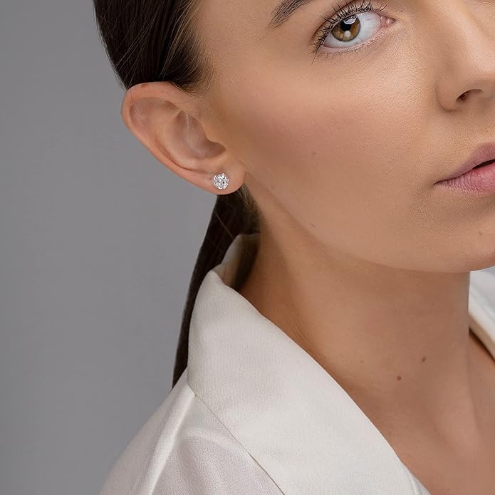 Stud Earrings for Women Hypoallergenic Sterling Silver Post Hoop and Studs Earrings Set for Multiple Piercing Small Ball Cubic Zirconia Earring Studs for Women Trendy Jewelry Gifts（6 Pairs）