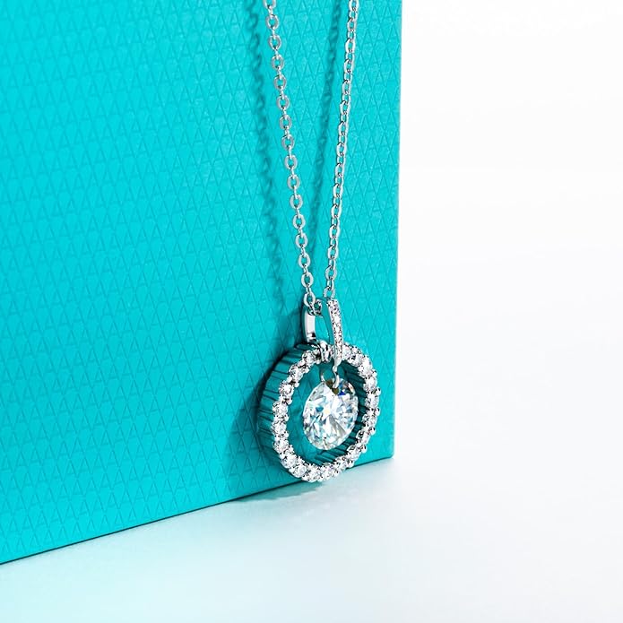 AnuClub Cushion Cut Moissanite Pendant Necklace D Color VVS1 925 Sterling Silver Refined Daily Necklace for Women with Certificate, 40+2+3cm Adjustable Chain