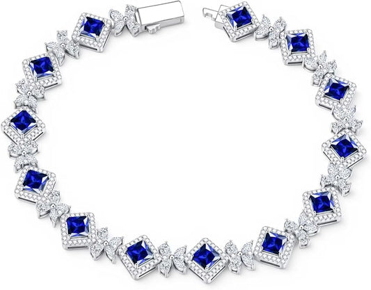 Iefil Tennis Bracelets for Women - 925 Sterling Silver Birthstone Tennis Bracelet, Anniversary Birthday Gifts, Birthstone Jewelry for Women Wife Mom Daughter