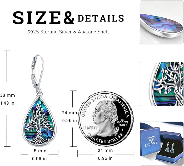 Sterling Silver Tree of Life/Flower/Bee/Animals/Cat/Hummingbird Dangle Earrings Moonstone Turquoise Drop Leverback Earrings Jewelry Gifts
