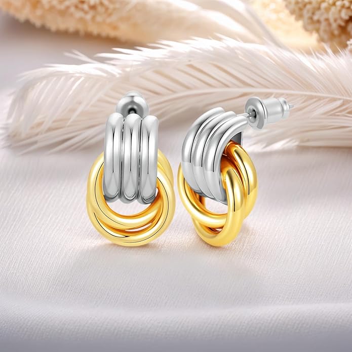 Trendy 14K Gold Plated Knot Earrings are Thick and Charming Pendant Earrings for Women They are Lightweight Hypoallergenic Fashion Accessories Jewelry Gifts for Women
