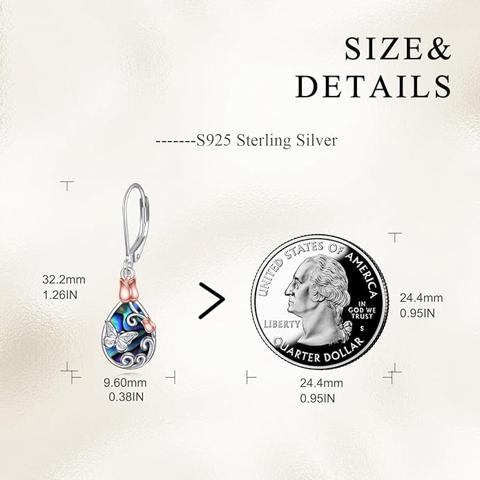 AOBOCO Butterfly/Dragonfly/Bee/Ladybug Leverback Earrings 925 Sterling Silver Rose Lotus Tulip Flower Filigree Dangle Earrings Teardrop Moonstone Larimar Turquoise Abalone Shell Jewelry Birthday Gifts for Women