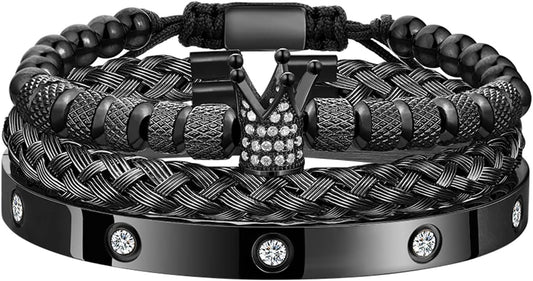 WFYOU 3PCS Stainless Steel Bracelets for Men Gold Roman Numeral Bangle Bracelet Twisted Cable Bracelet Adjustable Cuff Bracelet Mens Luxury Jewelry Bracelets Gifts