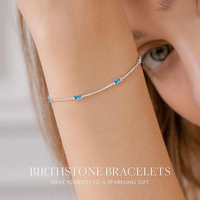 LOUISA SECRET Birthstone Bracelets for Women, 925 Sterling Silver Dainty Simple Women Charm Link Bracelet, Birthday Anniversary Christmas Jewelry Gifts for Women Wife Mom Her