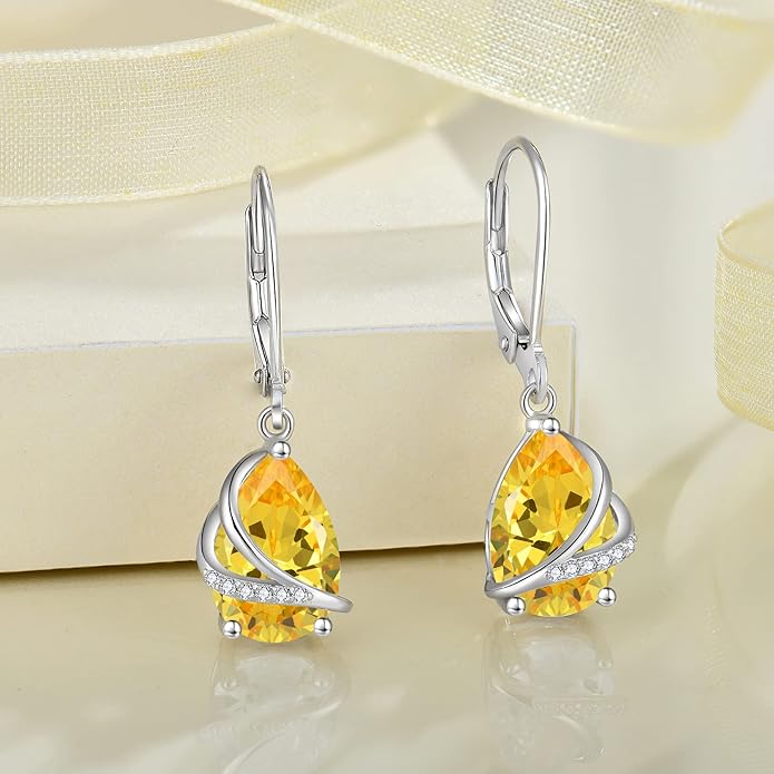 Birthstone Dangle Drop Earrings for Women 925 Sterling Silver Teardrop Leverback Earrings Jewelry Gifts for Wife Mother Her