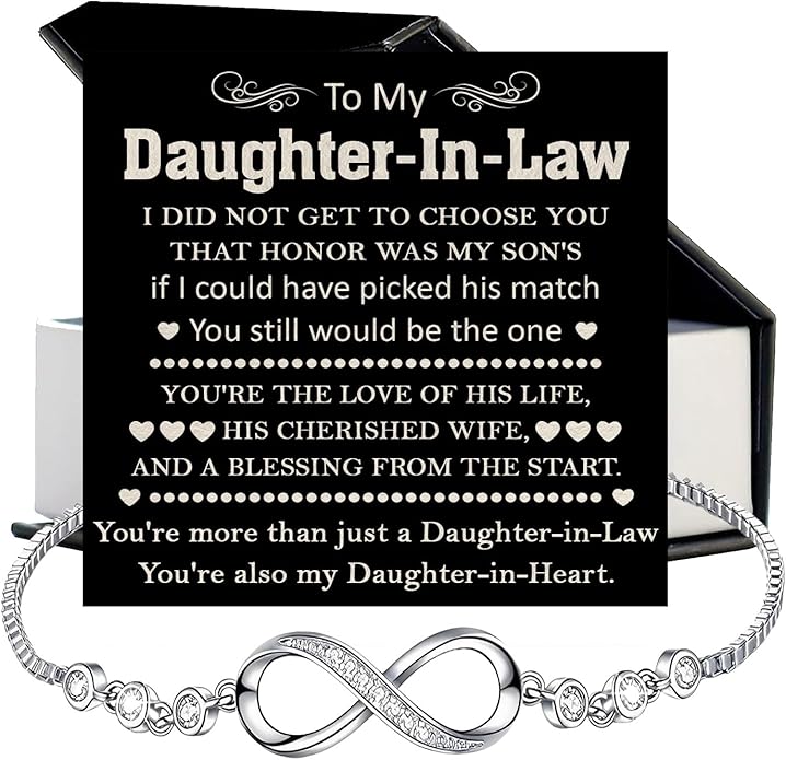To My Beautiful Daughter In Law Bracelet From Mother-In-Law, Daughter In Law Birthday Gifts, Infinity Star Heart Bracelet For Her With Heartfelt Message Card & Elegant Box, Bonus Daughters Bracelets