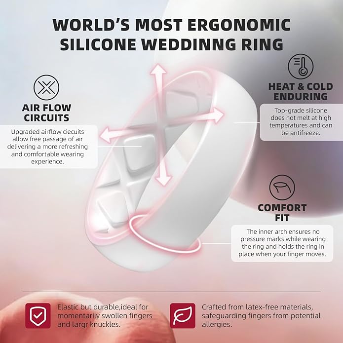 Egnaro Women's Bridal Rings Sets, 6mm Wide, 2mm Thick, Silicone Wedding Rubber Band with Half Size, Inner Arc Ergonomic Breathable Design